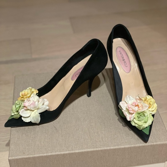 Viktor&Rolf Black Suede Heels BNIB Sz 38 - Picture 1 of 8